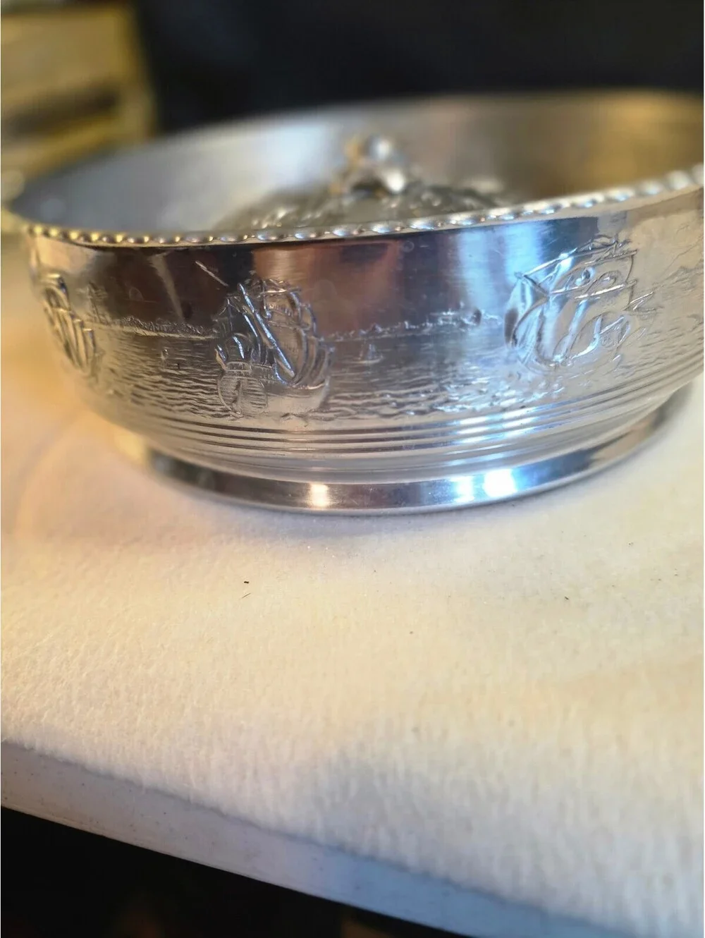 Vintage Forman 4 Ware Aluminum Covered Casserole Glass Insert Sailing Ships